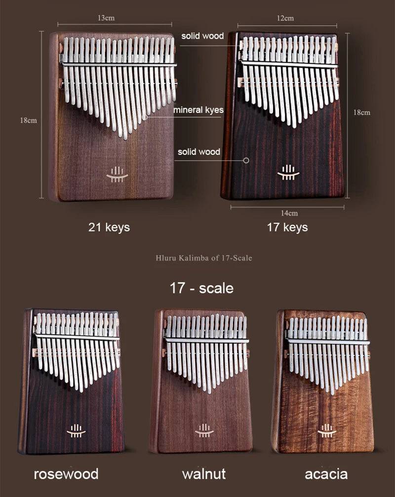 Hluru Kalimba Solid Wood 17 & 21 Keys – Resonant Tones from Ancient Forests
