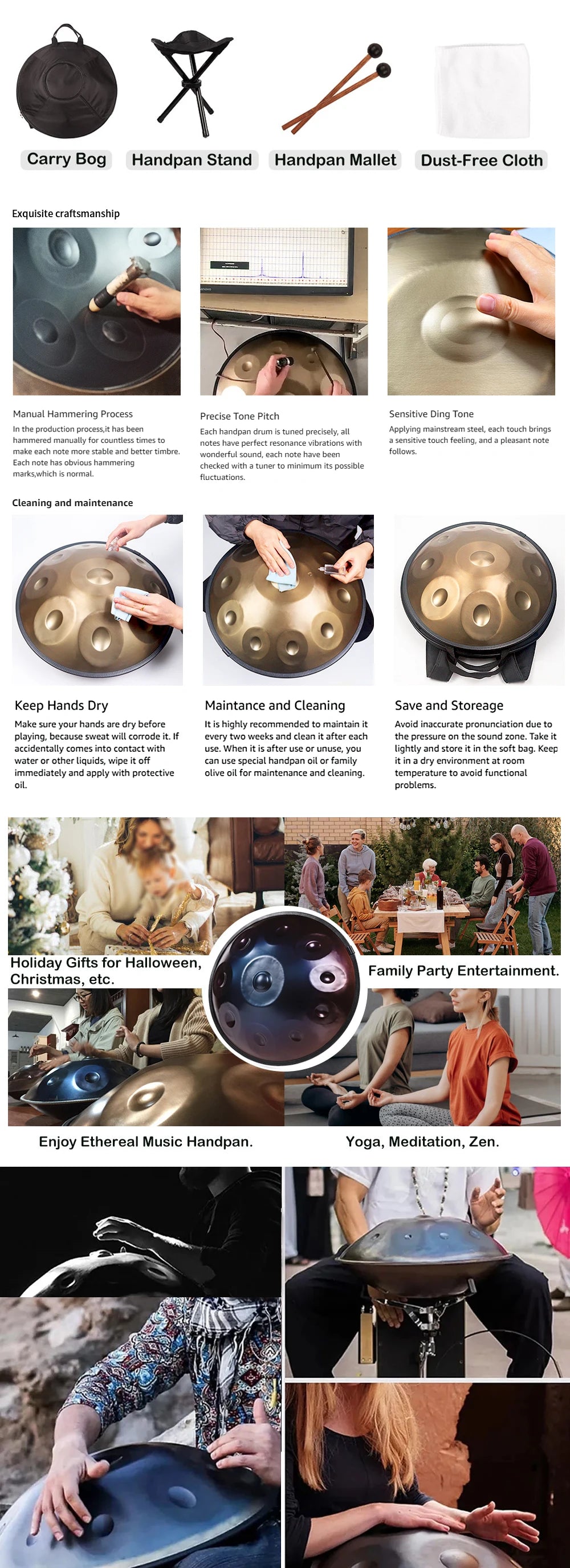 Carved Golden Handpan 22" – D Minor Frequencies for Deep Meditation