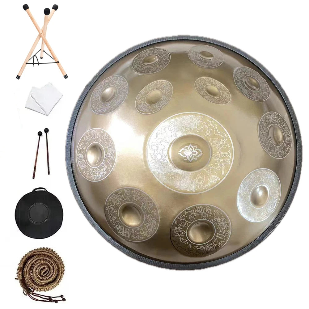 Carved Golden Handpan 22" – D Minor Frequencies for Deep Meditation