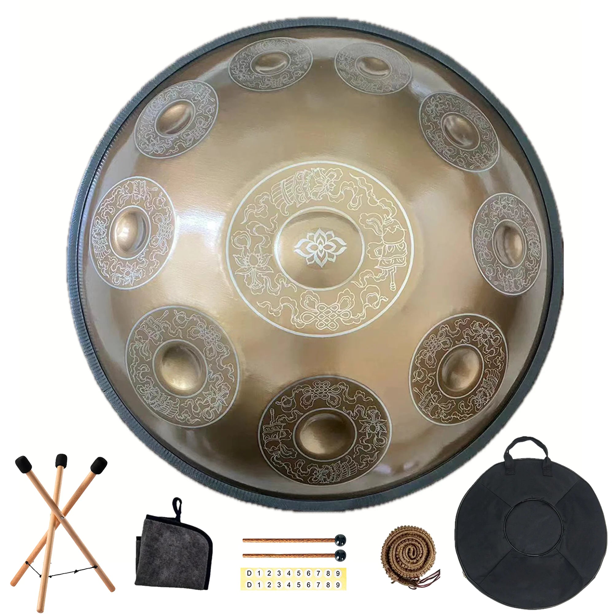 Carved Golden Handpan 22" – D Minor Frequencies for Deep Meditation