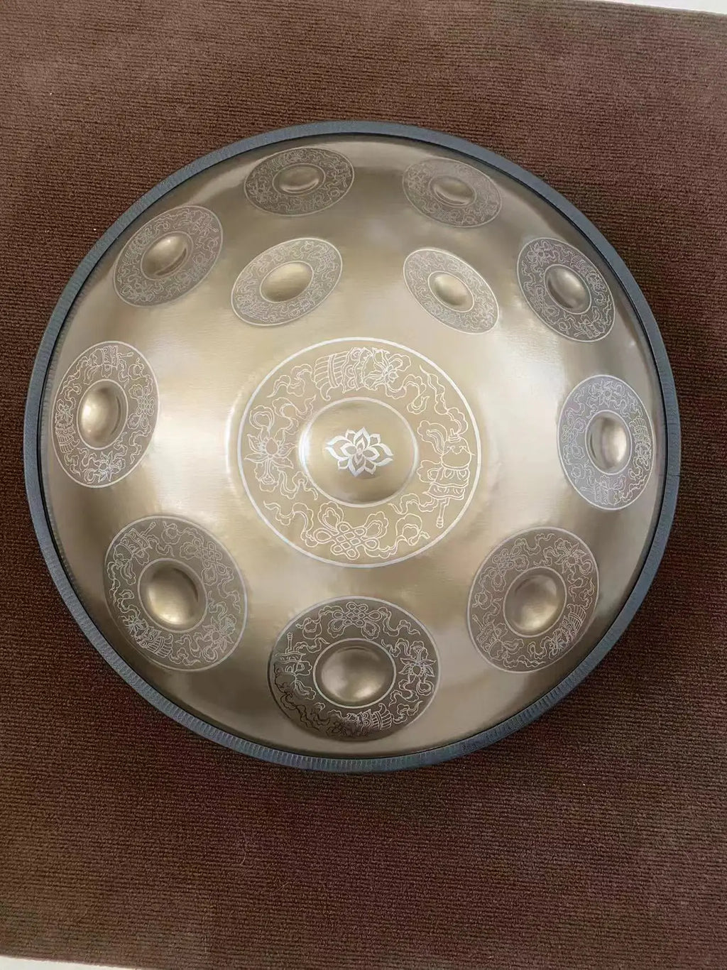 Carved Golden Handpan 22" – D Minor Frequencies for Deep Meditation