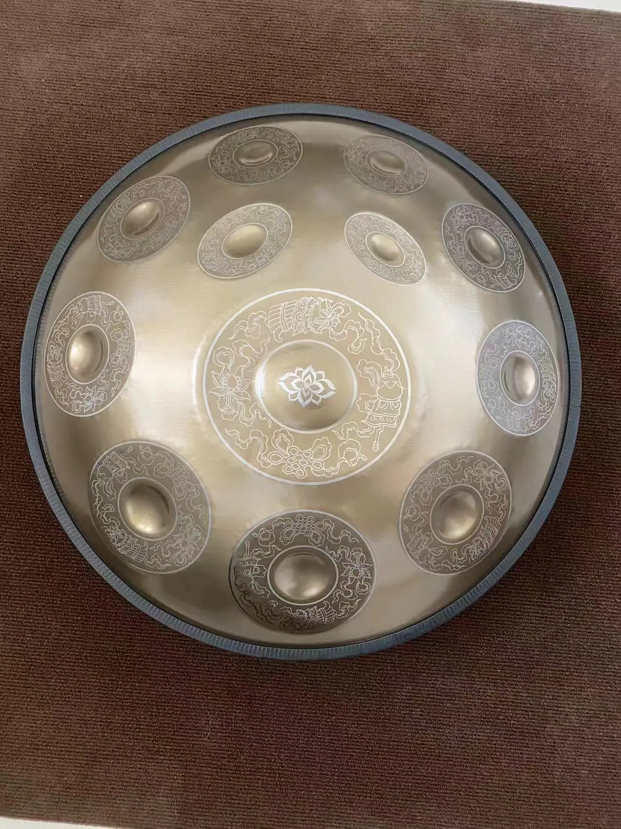 Carved Golden Handpan 22" – D Minor Frequencies for Deep Meditation