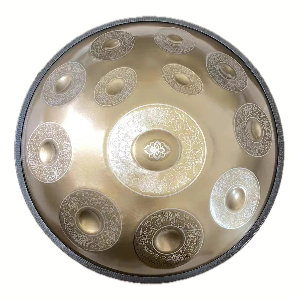 Carved Golden Handpan 22" – D Minor Frequencies for Deep Meditation