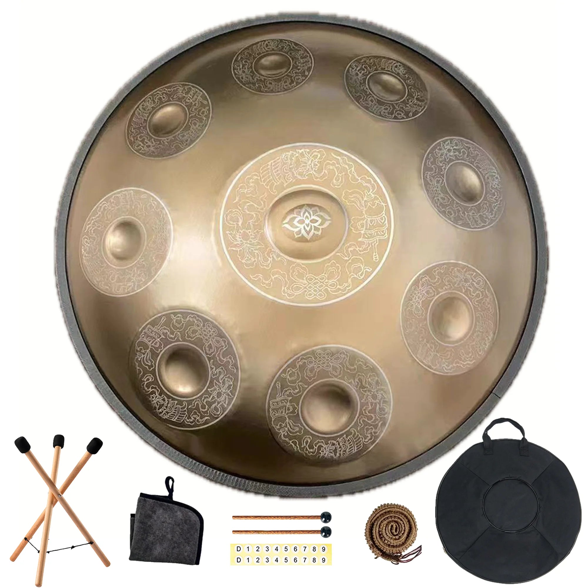 Carved Golden Handpan 22" – D Minor Frequencies for Deep Meditation