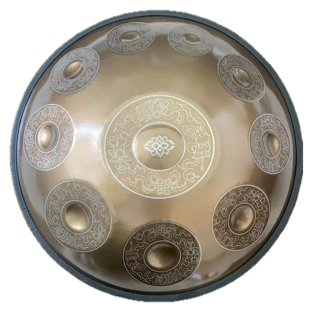 Carved Golden Handpan 22" – D Minor Frequencies for Deep Meditation