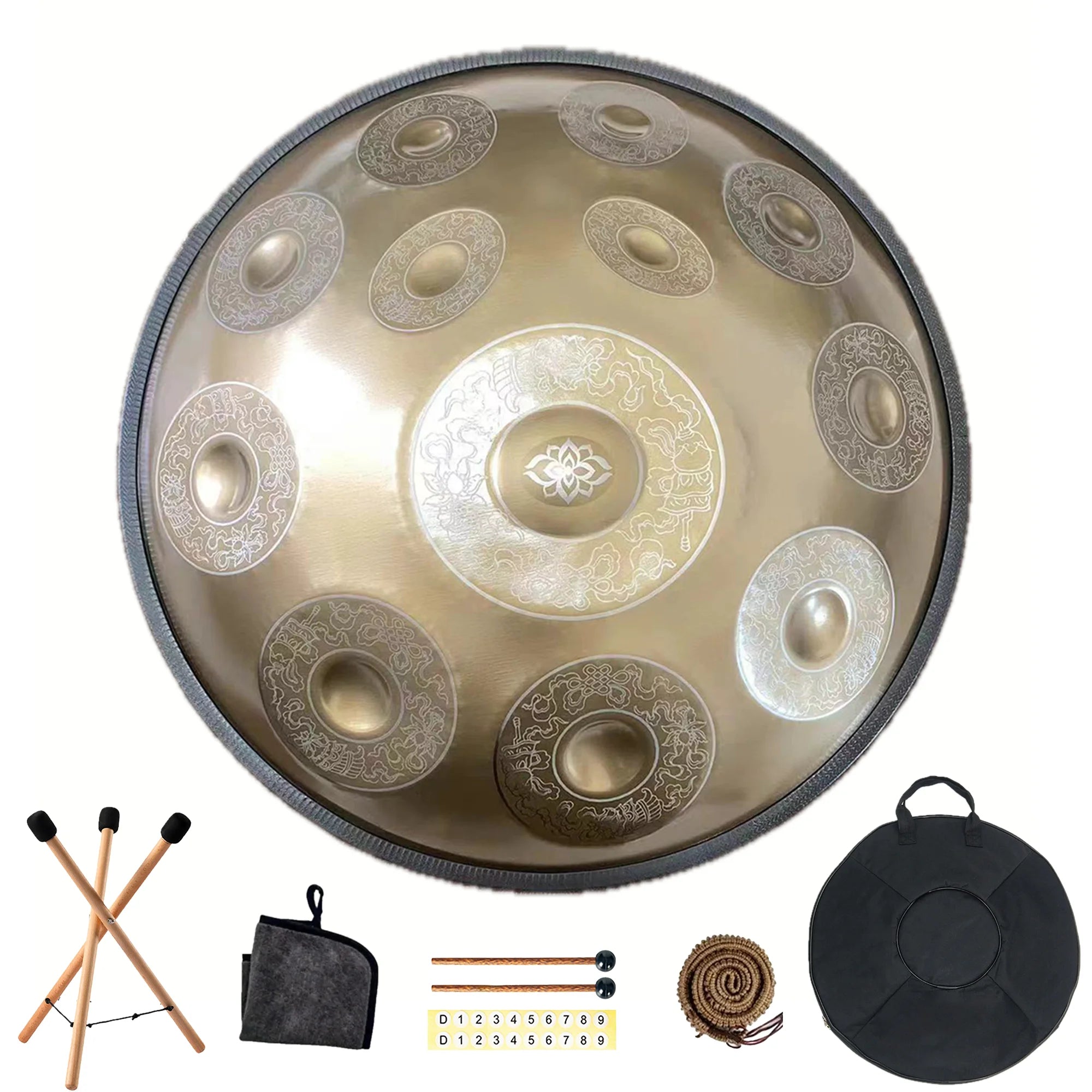 Carved Golden Handpan 22" – D Minor Frequencies for Deep Meditation